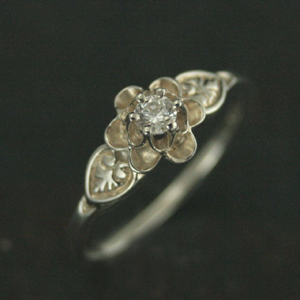 Silver Promise Ring Julie Sweet Sixteen Ring Vintage Style Ring Antique Style Ring Flower Ring Solitaire Birthstone Ring Gift for Her