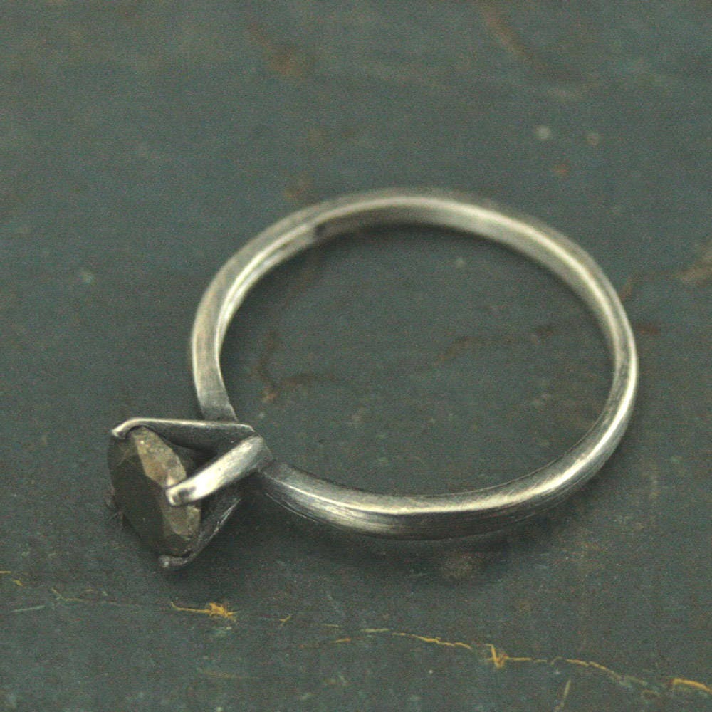 Pyrite Ring Alternative Engagement Ring Mixed Metals Sterling Silver and Pyrite Engagement Ring Gold Stone Ring Pyrite Solitaire Unique