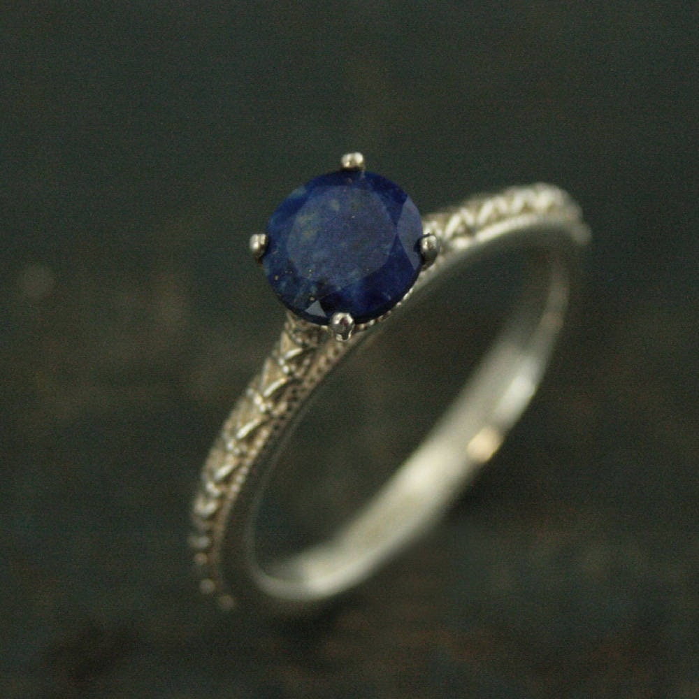 Lapis Lazuli Ring Full Cut Lapis Ring Blue Engagement Ring Antique Style Ring Sterling Silver Alternative Engagement Ring Blue Jeans