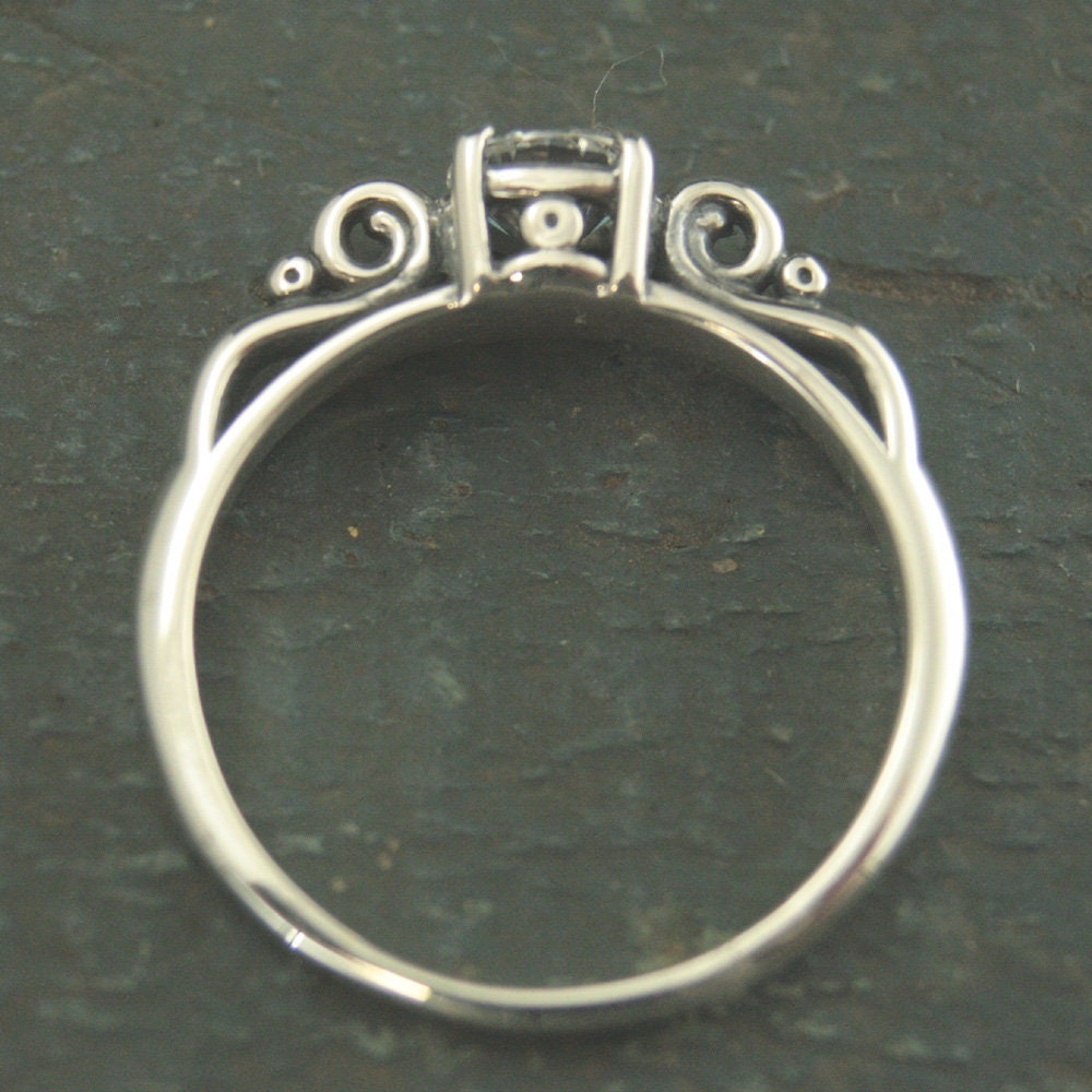 SALE Clear Stone Ring Princess Setting 5mm Round Stone Swirl Ring Silver Promise Ring Cubic Zirconia Ring White Topaz Ring Gift for Her