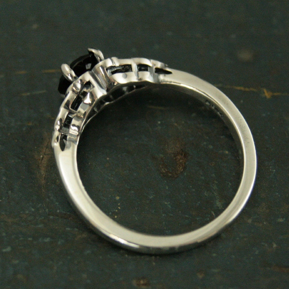 Silver Celtic Ring Black Onyx Full Cut Faceted Onyx The Raven Ring Unique Engagement Ring Black Stone Ring Faux Black Diamond Celtic Knot