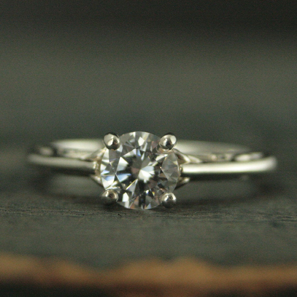Filigree Engagement Ring Cathedral Solitaire Four Prong Setting Swirl Design Tangled Vine Ring Elegant Silver Ring Art Nouveau Ring Art Deco