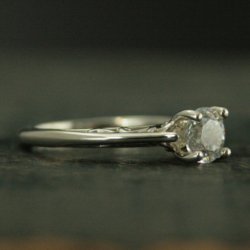 Filigree Engagement Ring Cathedral Solitaire Four Prong Setting Swirl Design Tangled Vine Ring Elegant Silver Ring Art Nouveau Ring Art Deco