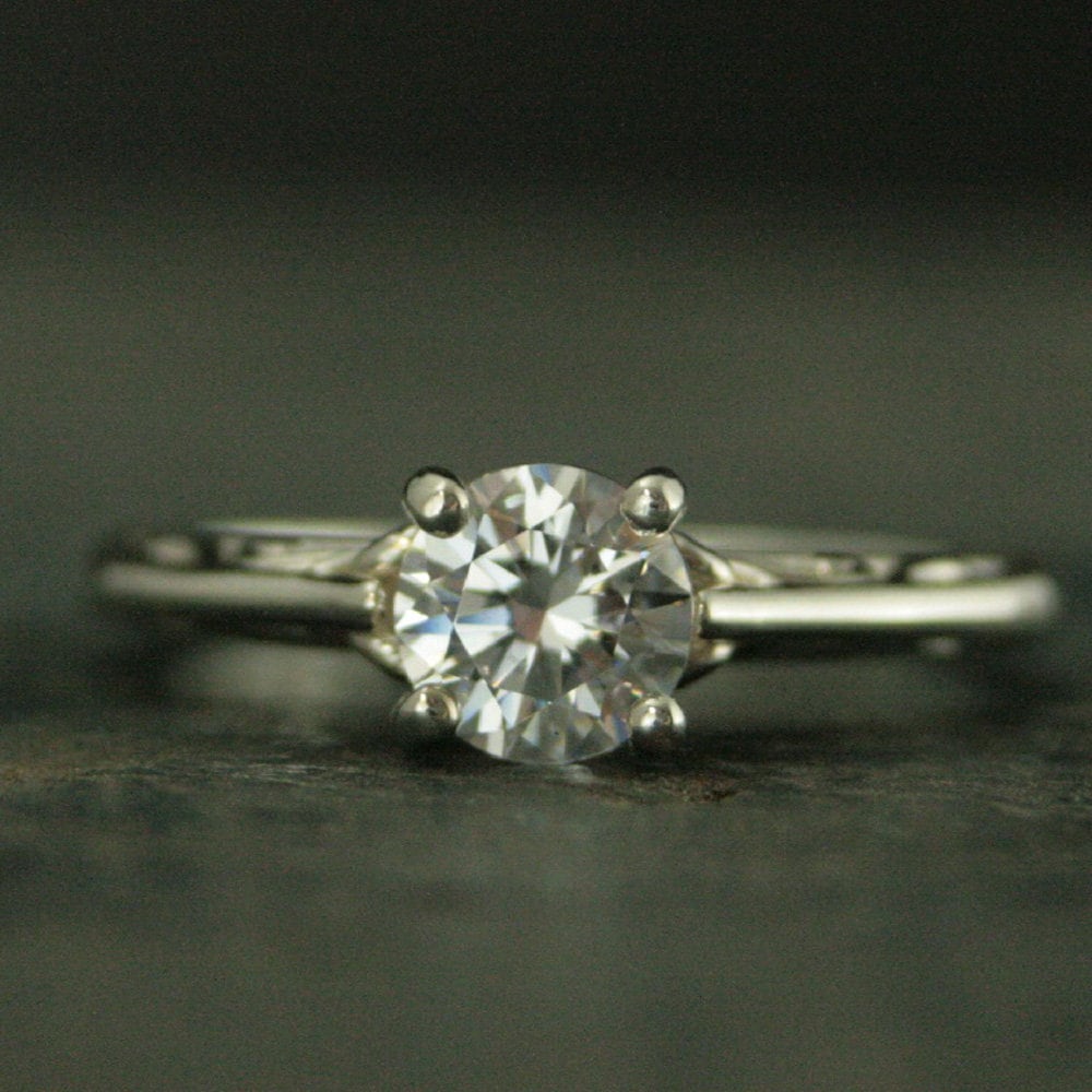 Filigree Engagement Ring Cathedral Solitaire Four Prong Setting Swirl Design Tangled Vine Ring Elegant Silver Ring Art Nouveau Ring Art Deco