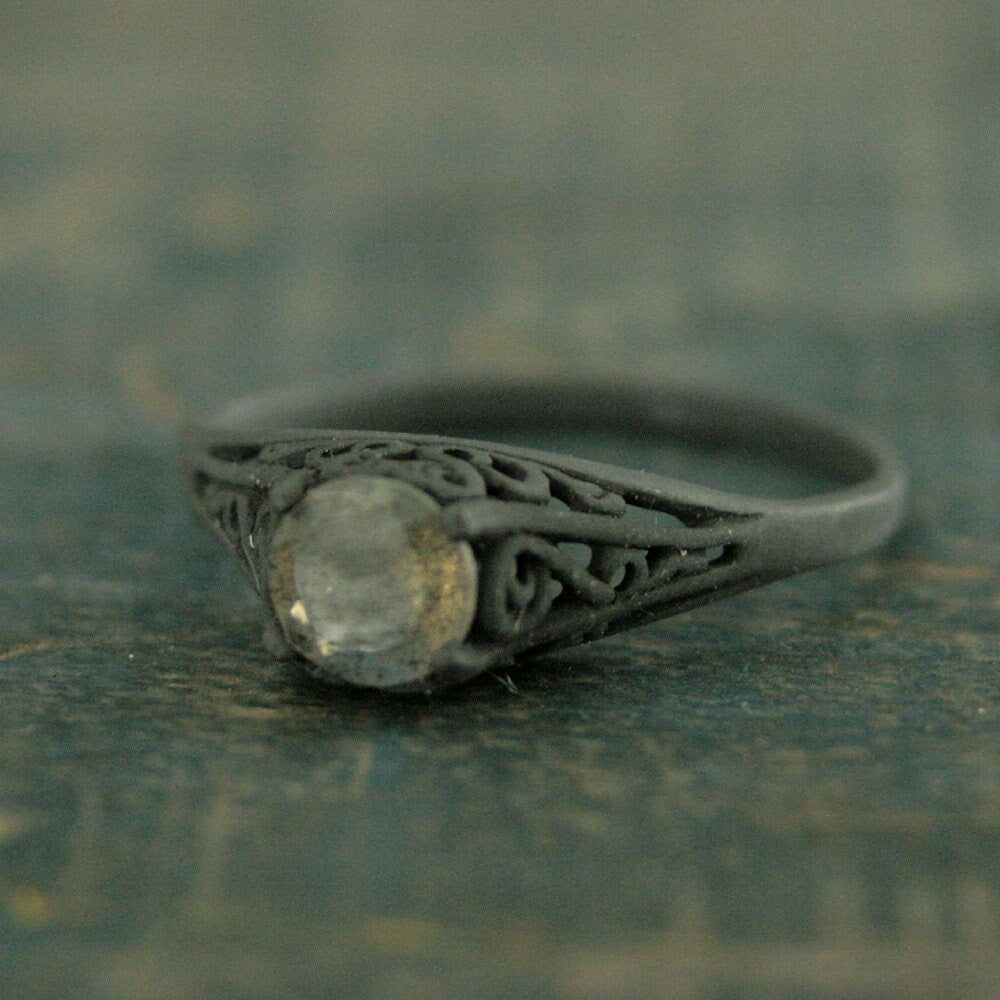 Labradorite Ring Filigree Black Ring Oxidized Silver Black Silver Ring Rainbow Stone Faceted Labradorite Green Blue Flash Wicked Queen