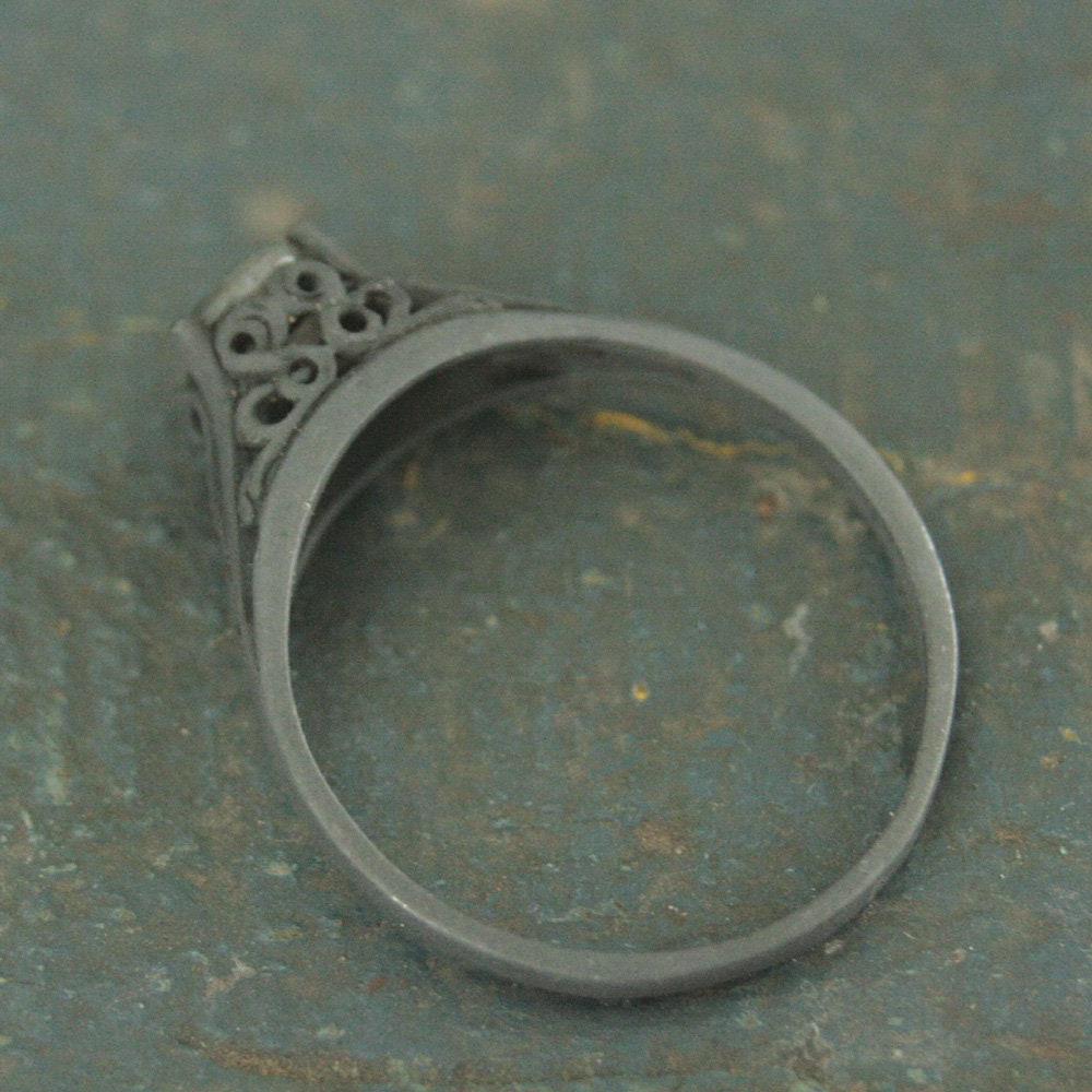 Labradorite Ring Filigree Black Ring Oxidized Silver Black Silver Ring Rainbow Stone Faceted Labradorite Green Blue Flash Wicked Queen