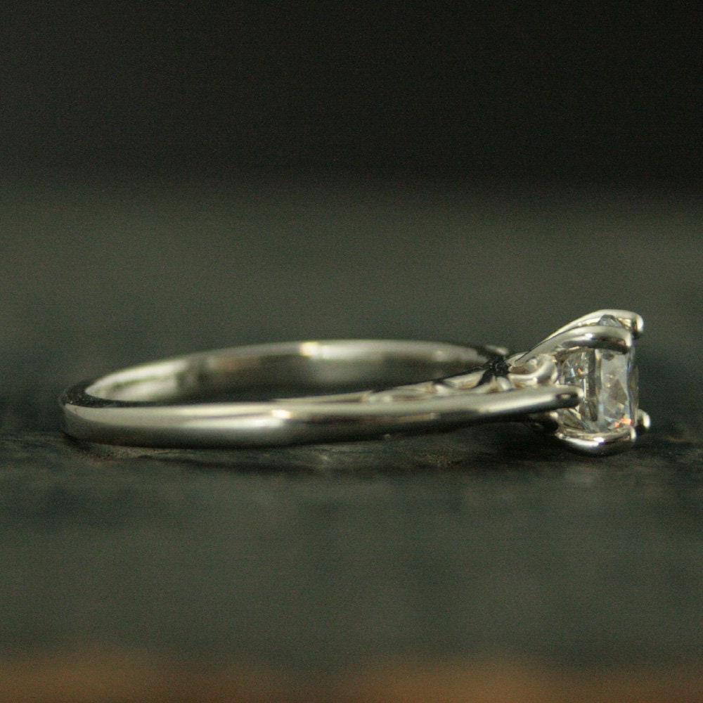 Filigree Engagement Ring Cathedral Solitaire Four Prong Setting Swirl Design Tangled Vine Ring Elegant Silver Ring Art Nouveau Ring Art Deco