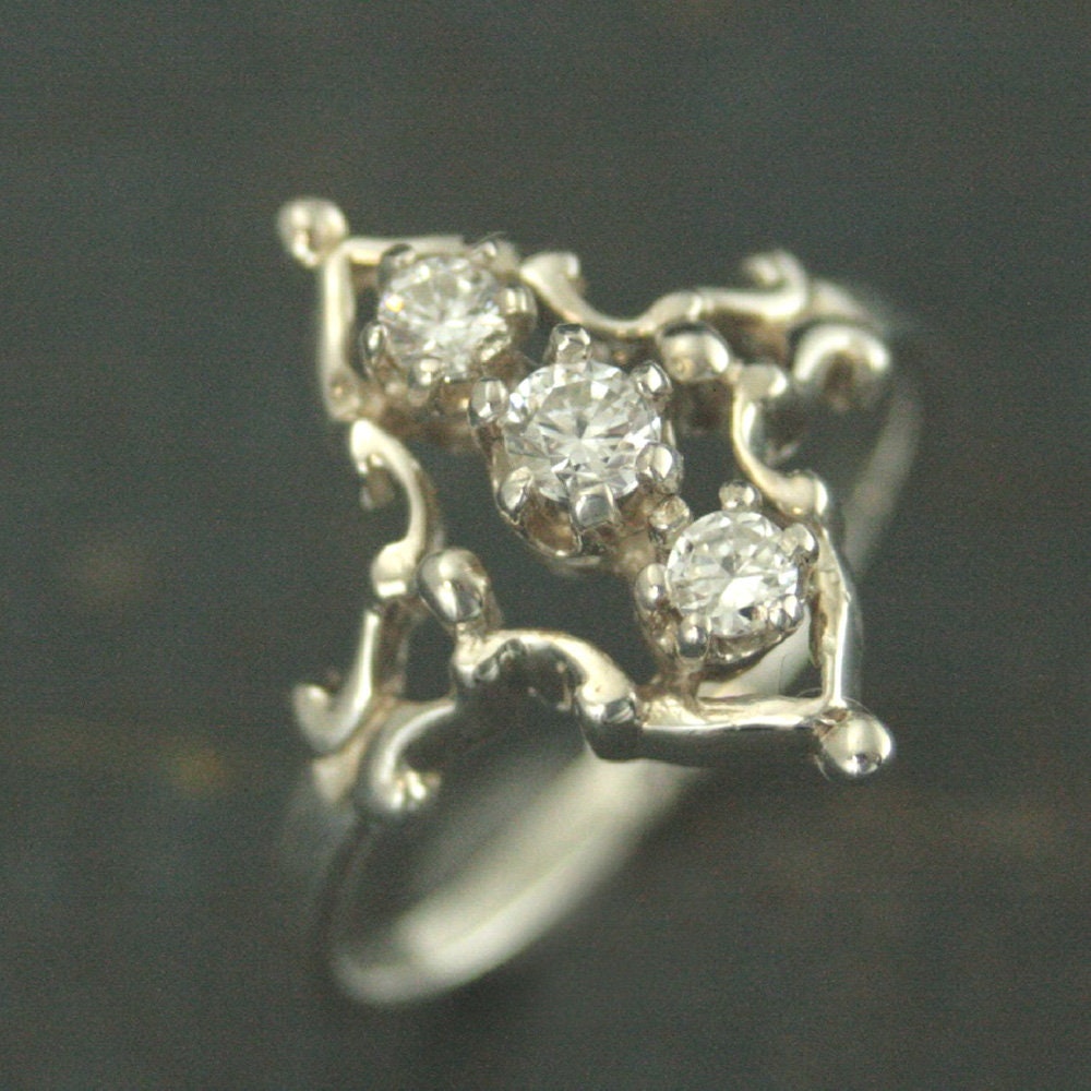 Three Stone Ring Victorian Style Ring Vintage Style Ring Silver Promise Ring Anniversary Ring Steampunk Ring Victoria Triple Stone Ring