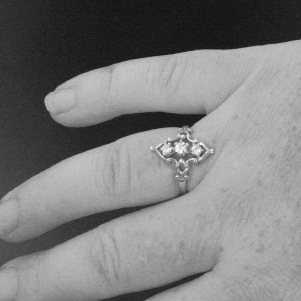 Three Stone Ring Victorian Style Ring Vintage Style Ring Silver Promise Ring Anniversary Ring Steampunk Ring Victoria Triple Stone Ring