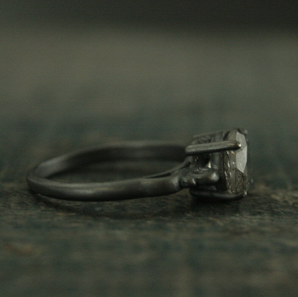 Black Rutilated Quartz Ring Black Engagement Ring Alternative Engagement Ring Unique Engagement Ring Gothic Queen Ring Vintage Style Ring