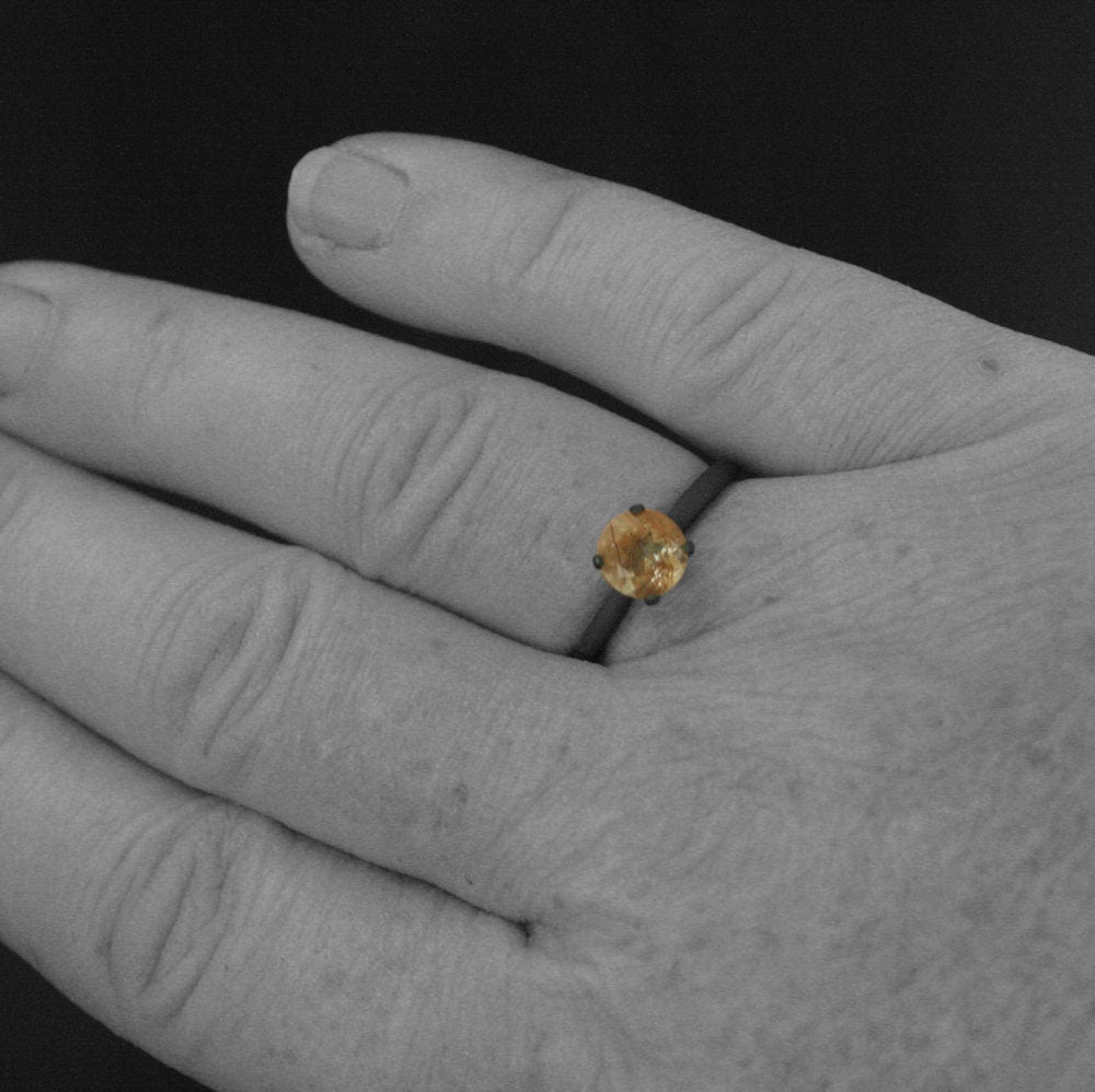 Flat Black Engagement Ring Oxidized Black Ring Copper Rutilated Quartz Ring Simple Black Solitaire Black and Orange Halloween Jewelry Witch