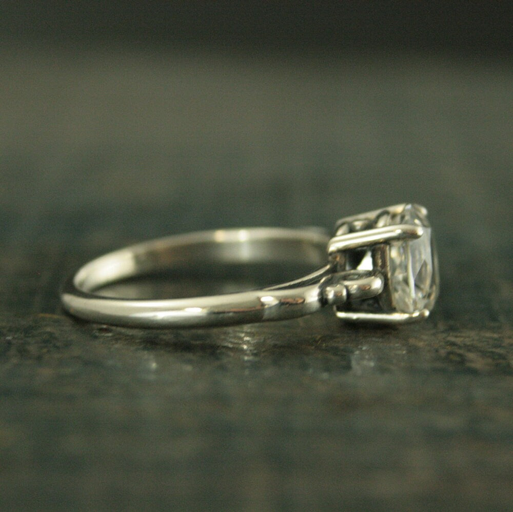 Large 8mm Solitaire Ring Scroll Setting Antique Style Ring Vintage Style Ring Queen Ring Cubic Zirconia Ring White Topaz Ring Silver