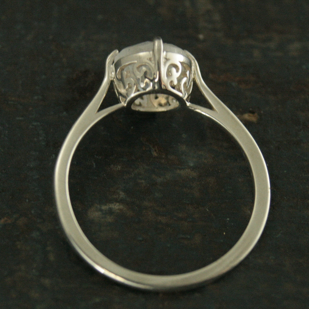 Rainbow Moonstone Ring~Filigree Engagement Ring~NSEW Setting~7mm Solitaire~Large Full Cut Moonstone Ring~Vintage Style Ring~Antique Style