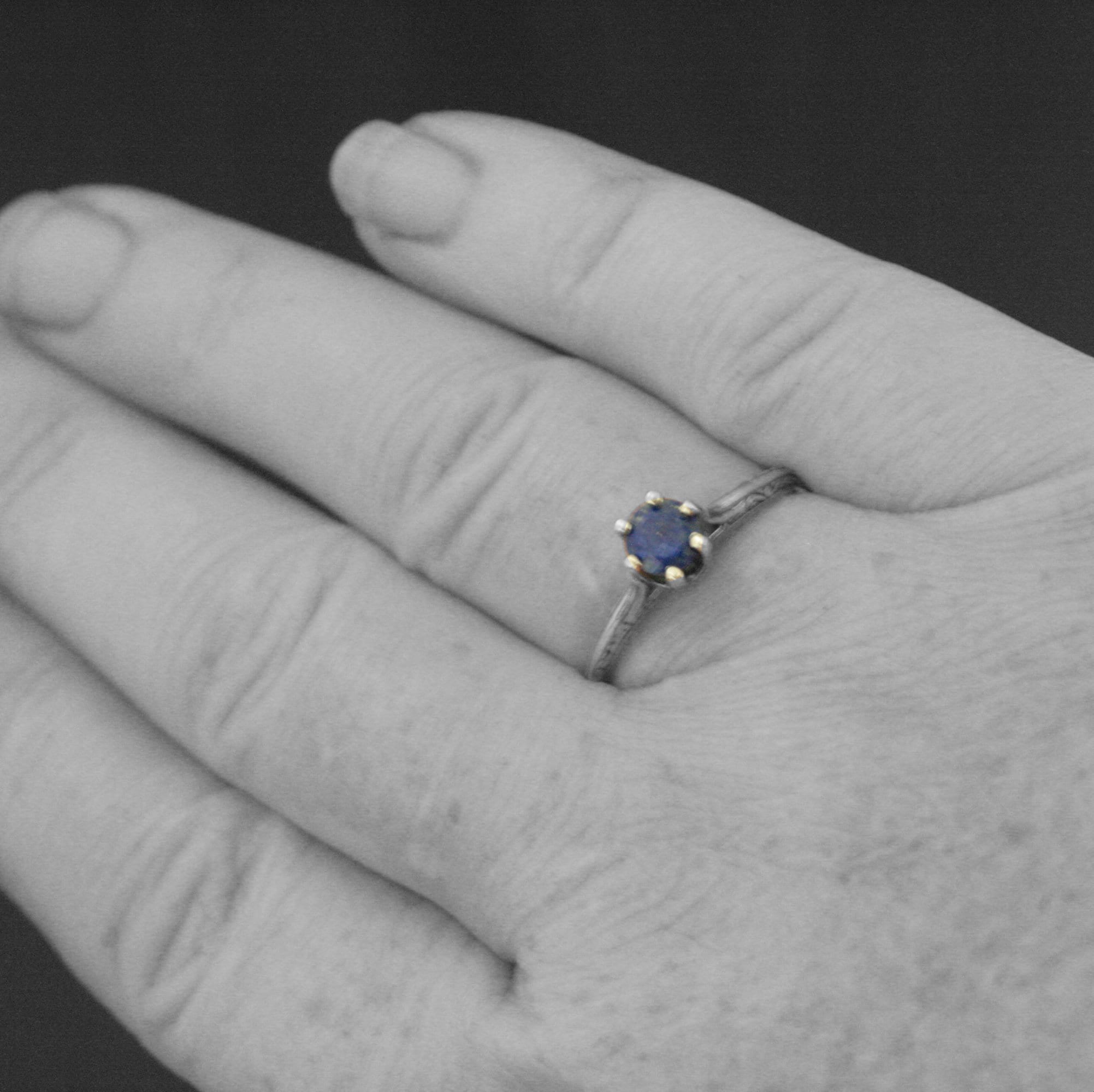 Lapis Engagement Ring Silver Ariel Ring Blue Stone Ring Denim Blue Stone Vintage Style Ring 6 Prong Setting Cathedral Solitaire Silver Ring