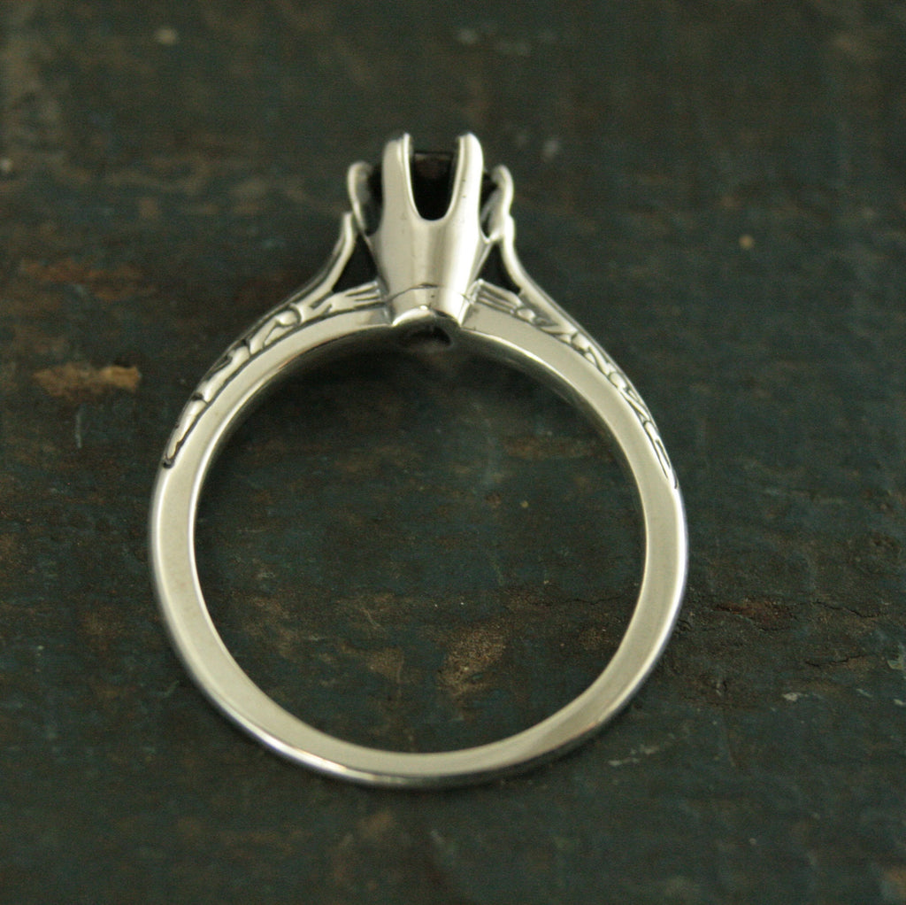 Onyx Ring Ariel Cathedral Ring 6 Prong Solitaire Black Stone Ring Antique Style Ring Vintage Style Ring Embossed Knife Edge Design