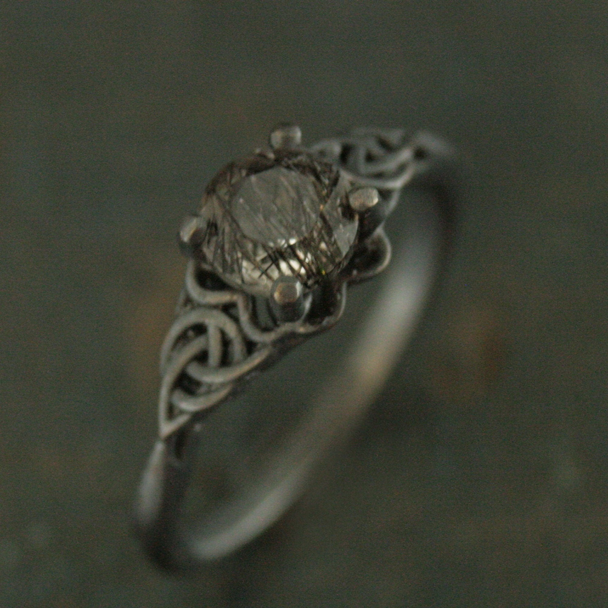 Black Tourmalinated Quartz Ring Celtic Ring Black Silver Ring Black Rutilated Quartz Ring Celtic Knot Ring Unique Engagement Ring