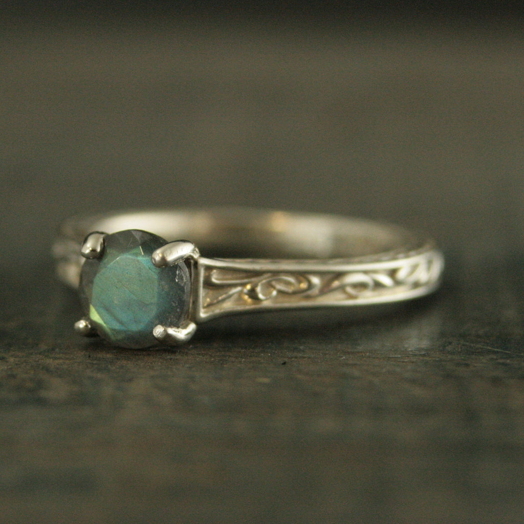 Art Nouveau Ring Labradorite Ring Alternative Engagement Ring Flourish Cathedral Setting Gift for Her Facetted Labradorite Ring Antique