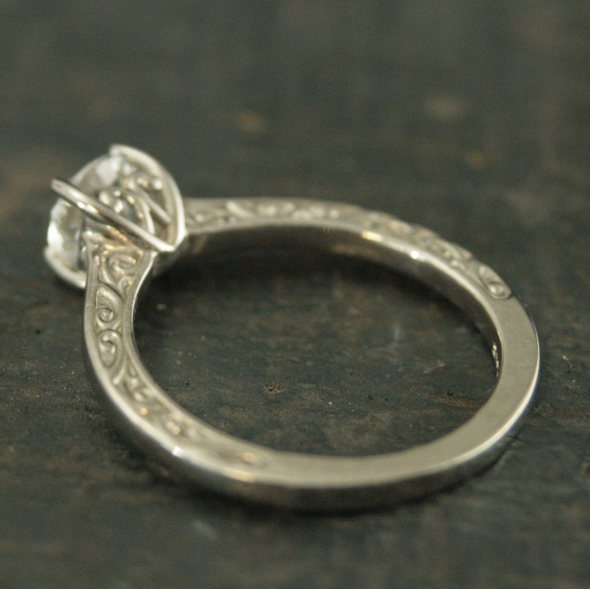 Hidden Flourish Solitaire Silver Engagement Ring Swirl Design Cathedral Heart Setting Silver Cathedral Solitaire White Topaz Ring