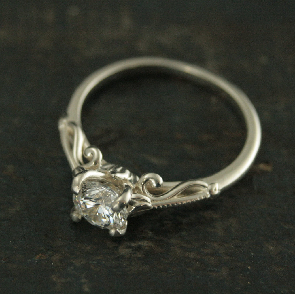 Silver Solitaire Engagement Ring Lindsey Tulip Design Art Deco Ring Art Nouveau Ring Vintage Style Solitaire Ring Sculptural Ring Lindsey