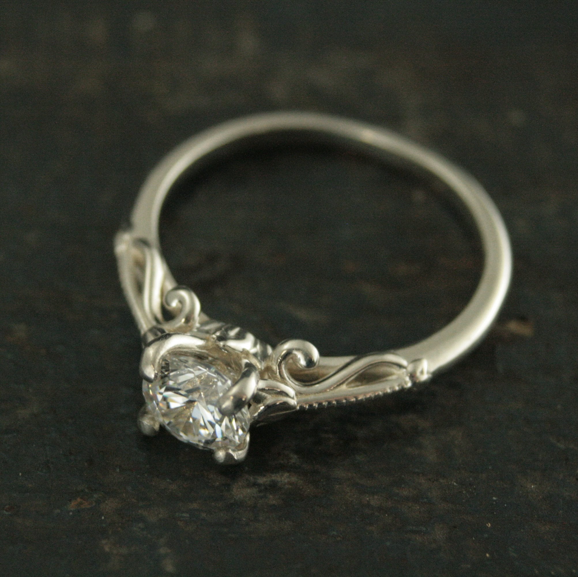 Silver Solitaire Engagement Ring Lindsey Tulip Design Art Deco Ring Art Nouveau Ring Vintage Style Solitaire Ring Sculptural Ring Lindsey