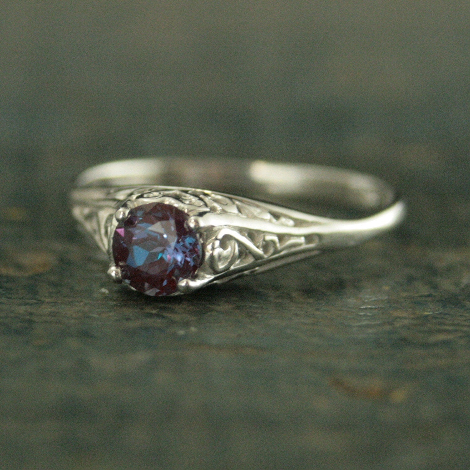 Alexandrite Ring Filigree Engagement Ring Antique Style Ring Vintage Style Ring June Birthstone Ring June Birthstone Jewelry Silver Filigree