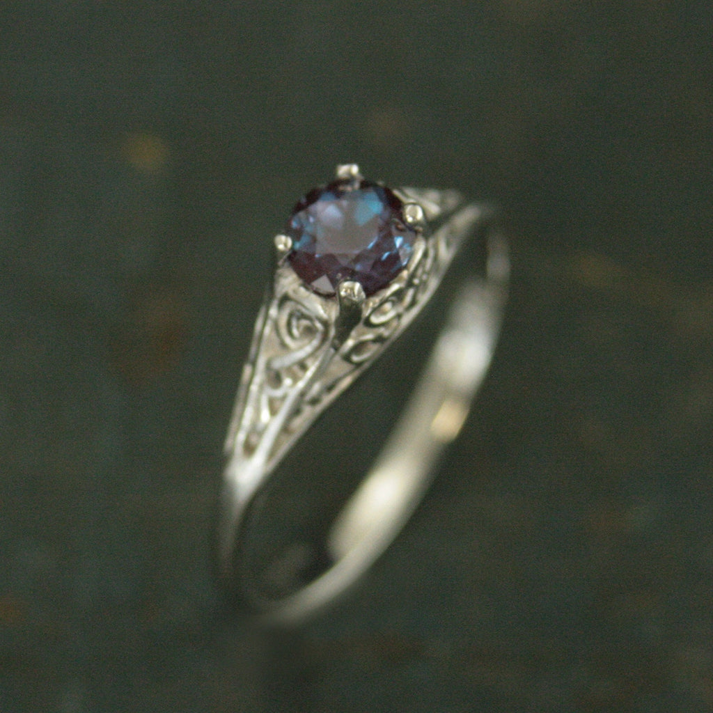 Alexandrite Ring Filigree Engagement Ring Antique Style Ring Vintage Style Ring June Birthstone Ring June Birthstone Jewelry Silver Filigree