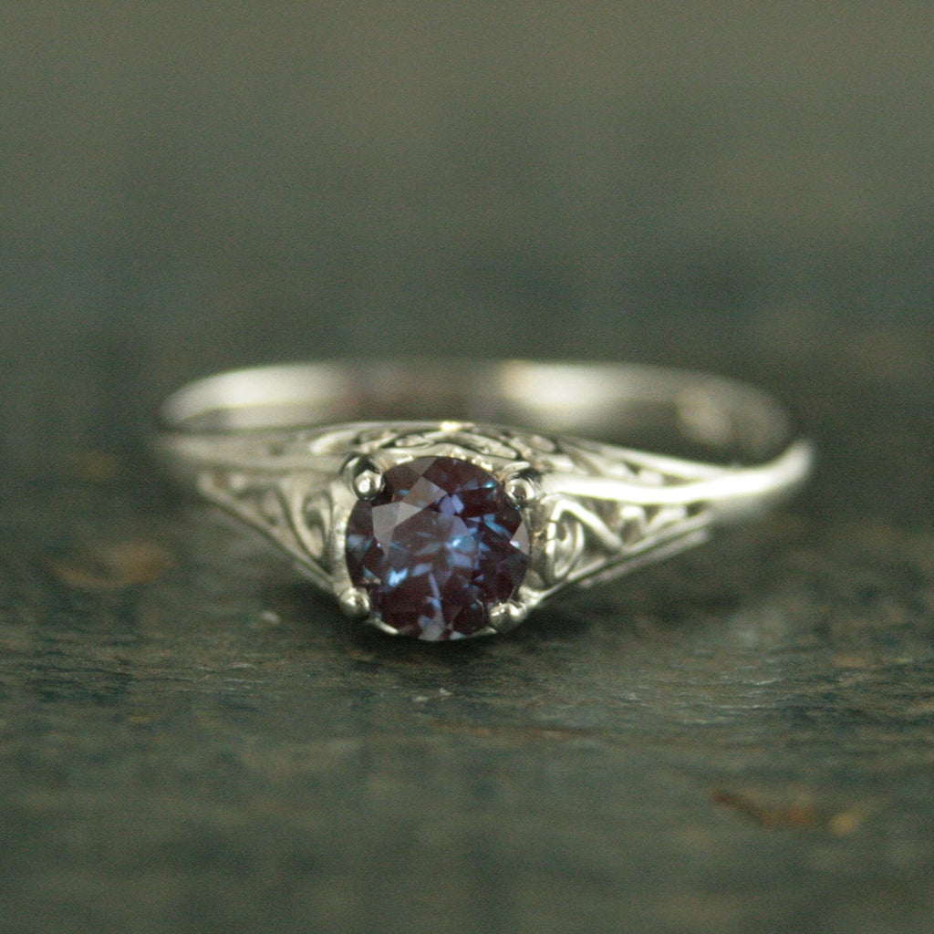 Alexandrite Ring Filigree Engagement Ring Antique Style Ring Vintage Style Ring June Birthstone Ring June Birthstone Jewelry Silver Filigree