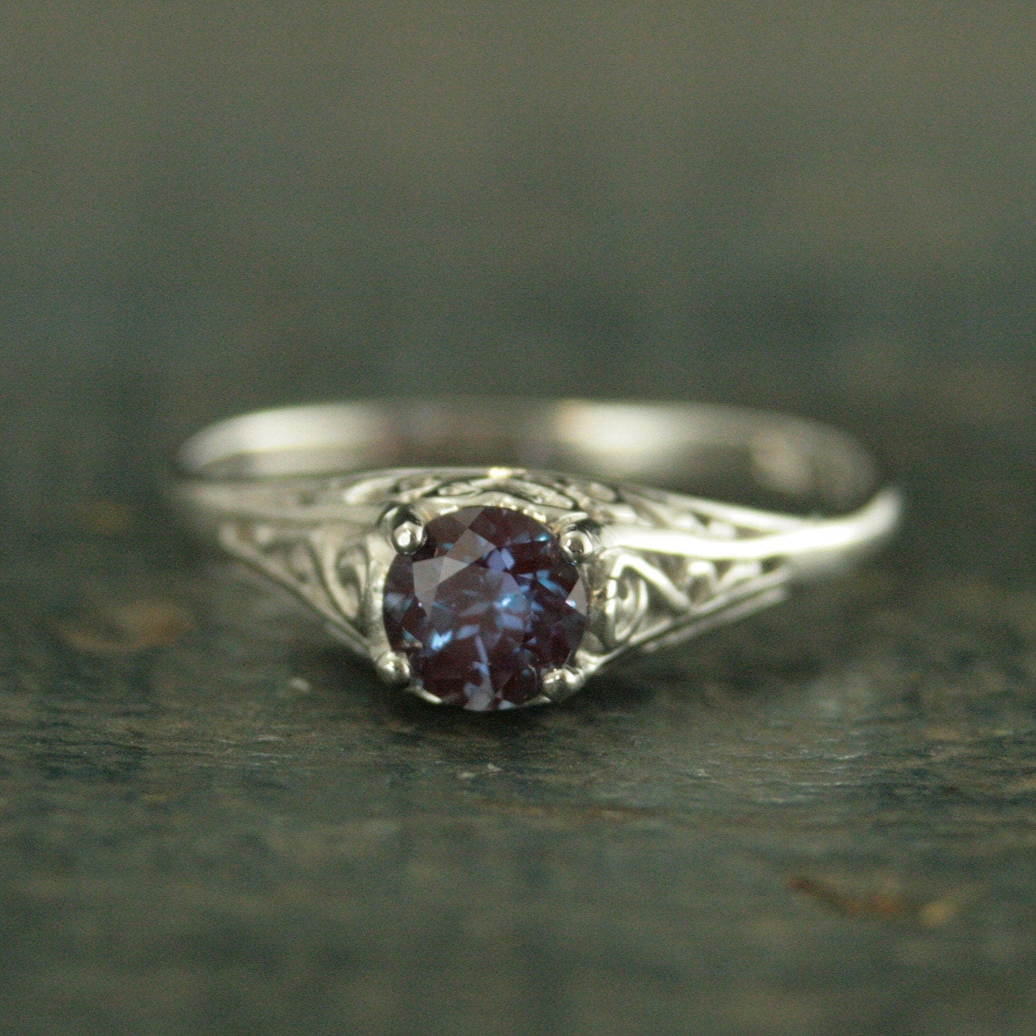 Alexandrite Ring Filigree Engagement Ring Antique Style Ring Vintage Style Ring June Birthstone Ring June Birthstone Jewelry Silver Filigree