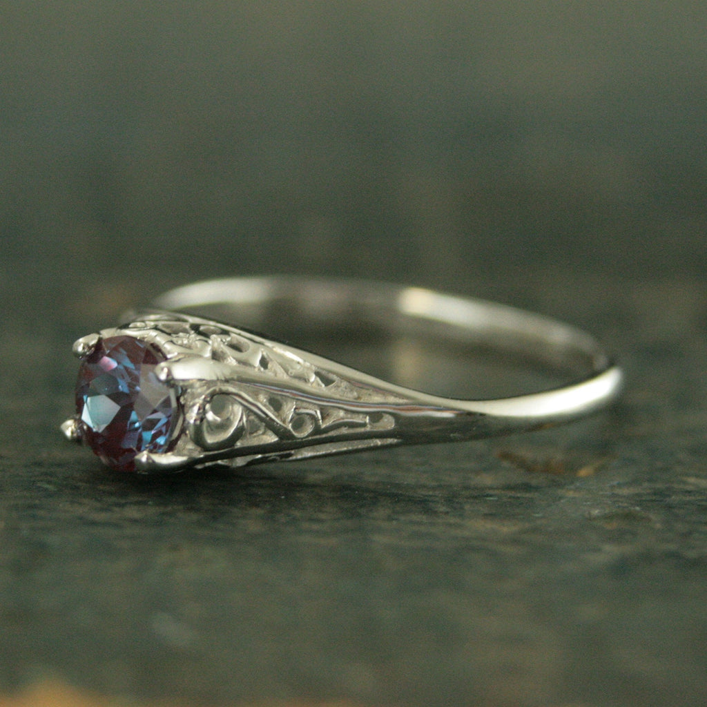 Alexandrite Ring Filigree Engagement Ring Antique Style Ring Vintage Style Ring June Birthstone Ring June Birthstone Jewelry Silver Filigree