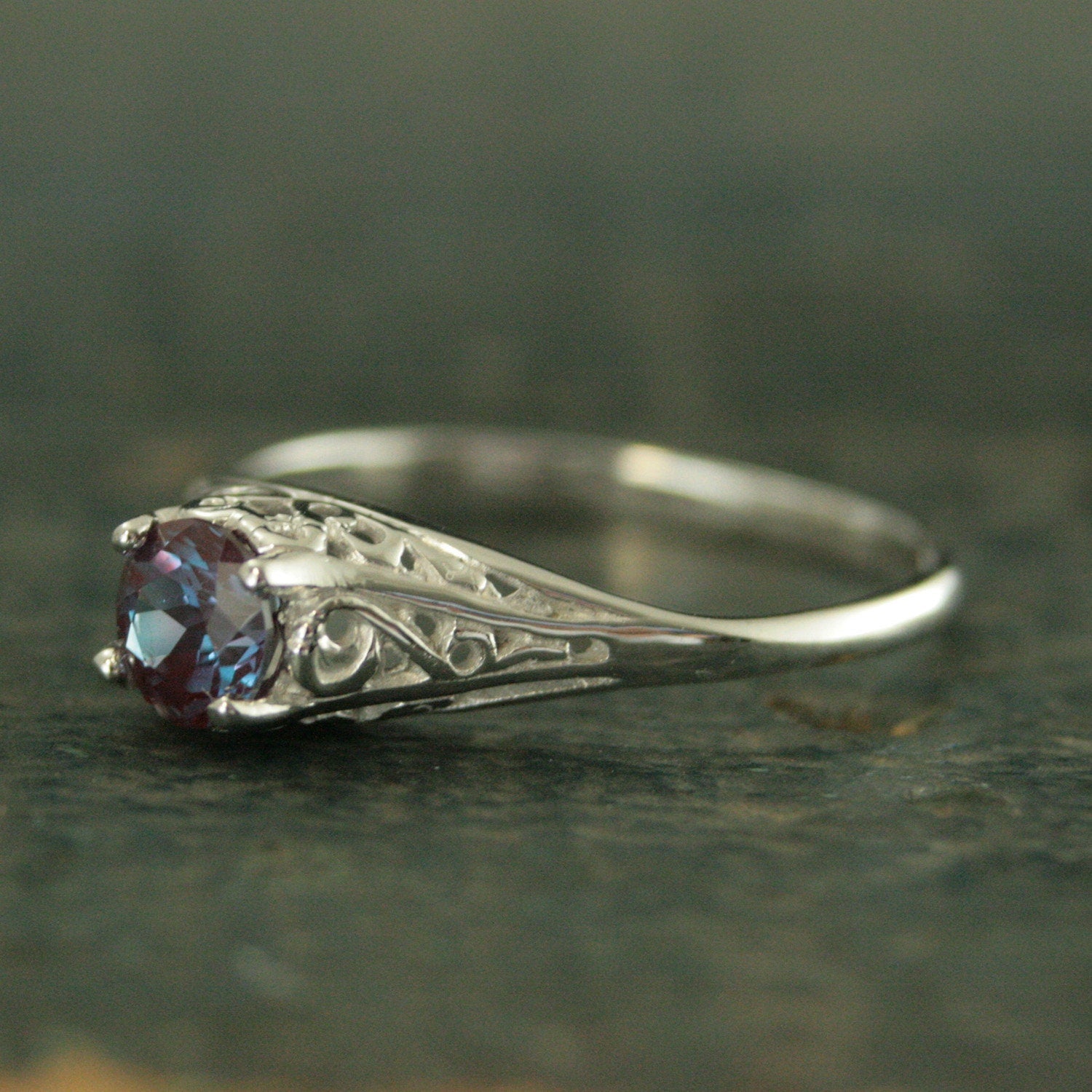 Alexandrite Ring Filigree Engagement Ring Antique Style Ring Vintage Style Ring June Birthstone Ring June Birthstone Jewelry Silver Filigree