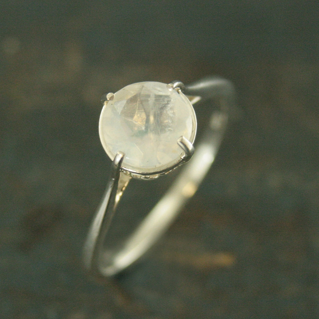 Rainbow Moonstone Ring~Filigree Engagement Ring~NSEW Setting~7mm Solitaire~Large Full Cut Moonstone Ring~Vintage Style Ring~Antique Style