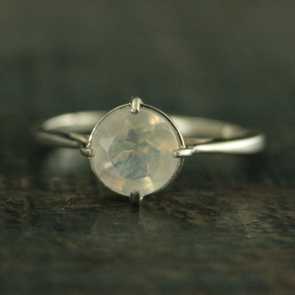 Rainbow Moonstone Ring~Filigree Engagement Ring~NSEW Setting~7mm Solitaire~Large Full Cut Moonstone Ring~Vintage Style Ring~Antique Style