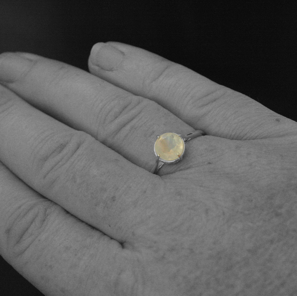 Rainbow Moonstone Ring~Filigree Engagement Ring~NSEW Setting~7mm Solitaire~Large Full Cut Moonstone Ring~Vintage Style Ring~Antique Style