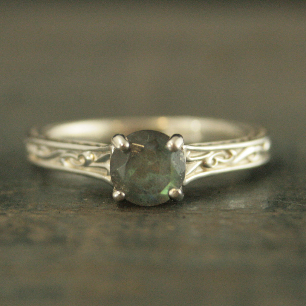 Art Nouveau Ring Labradorite Ring Alternative Engagement Ring Flourish Cathedral Setting Gift for Her Facetted Labradorite Ring Antique