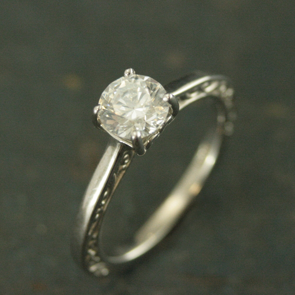 Hidden Flourish Solitaire Silver Engagement Ring Swirl Design Cathedral Heart Setting Silver Cathedral Solitaire White Topaz Ring