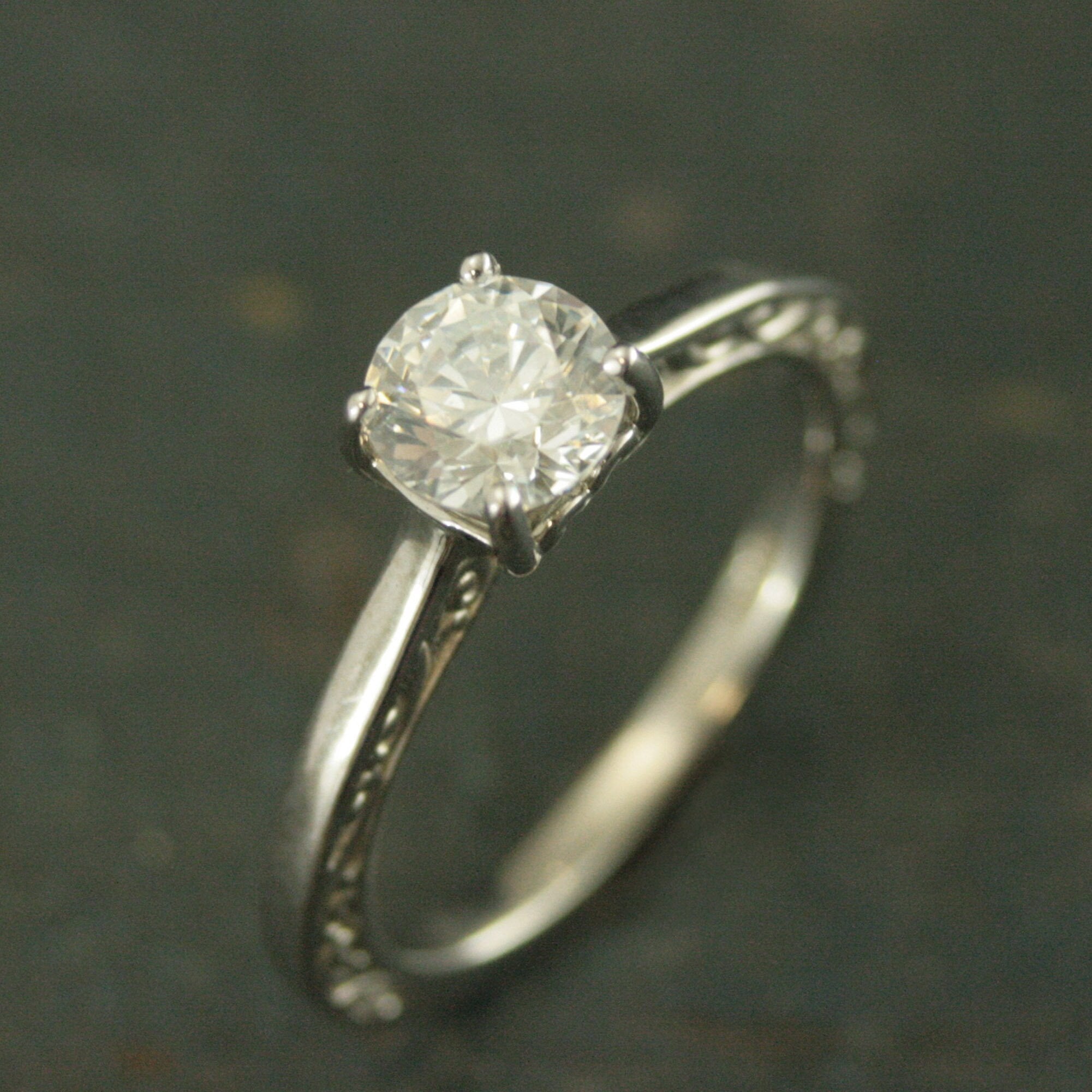 Hidden Flourish Solitaire Silver Engagement Ring Swirl Design Cathedral Heart Setting Silver Cathedral Solitaire White Topaz Ring