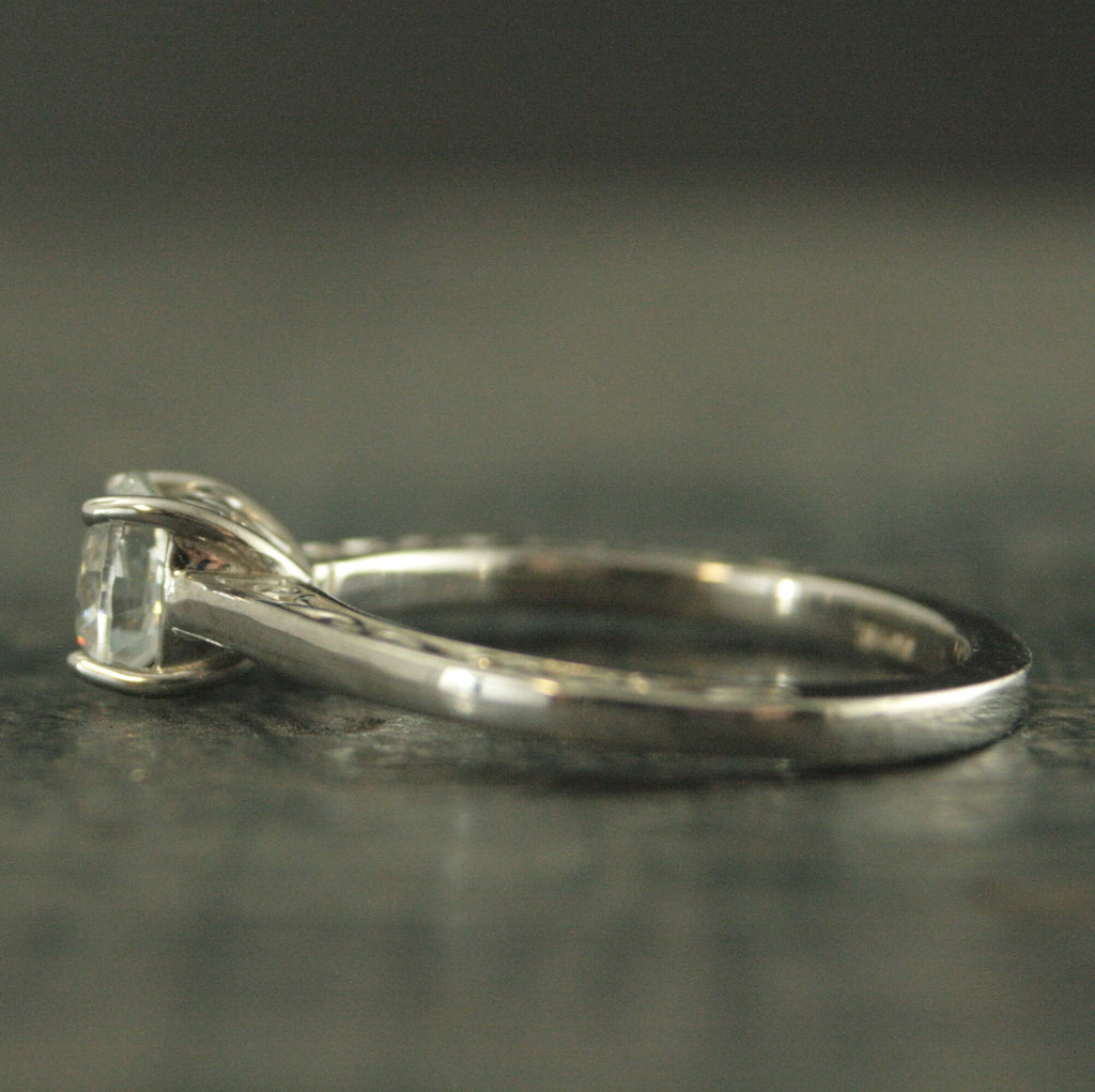 Hidden Flourish Solitaire Silver Engagement Ring Swirl Design Cathedral Heart Setting Silver Cathedral Solitaire White Topaz Ring