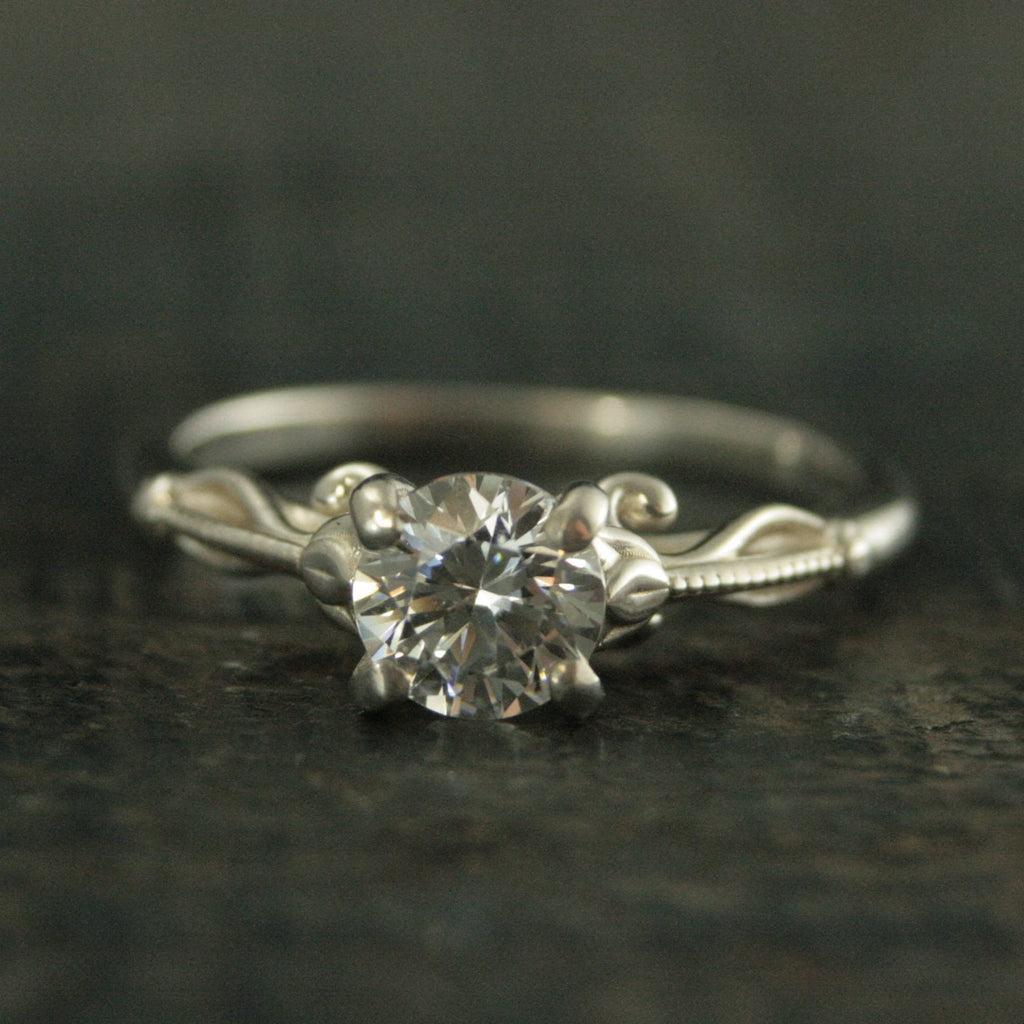 Silver Solitaire Engagement Ring Lindsey Tulip Design Art Deco Ring Art Nouveau Ring Vintage Style Solitaire Ring Sculptural Ring Lindsey