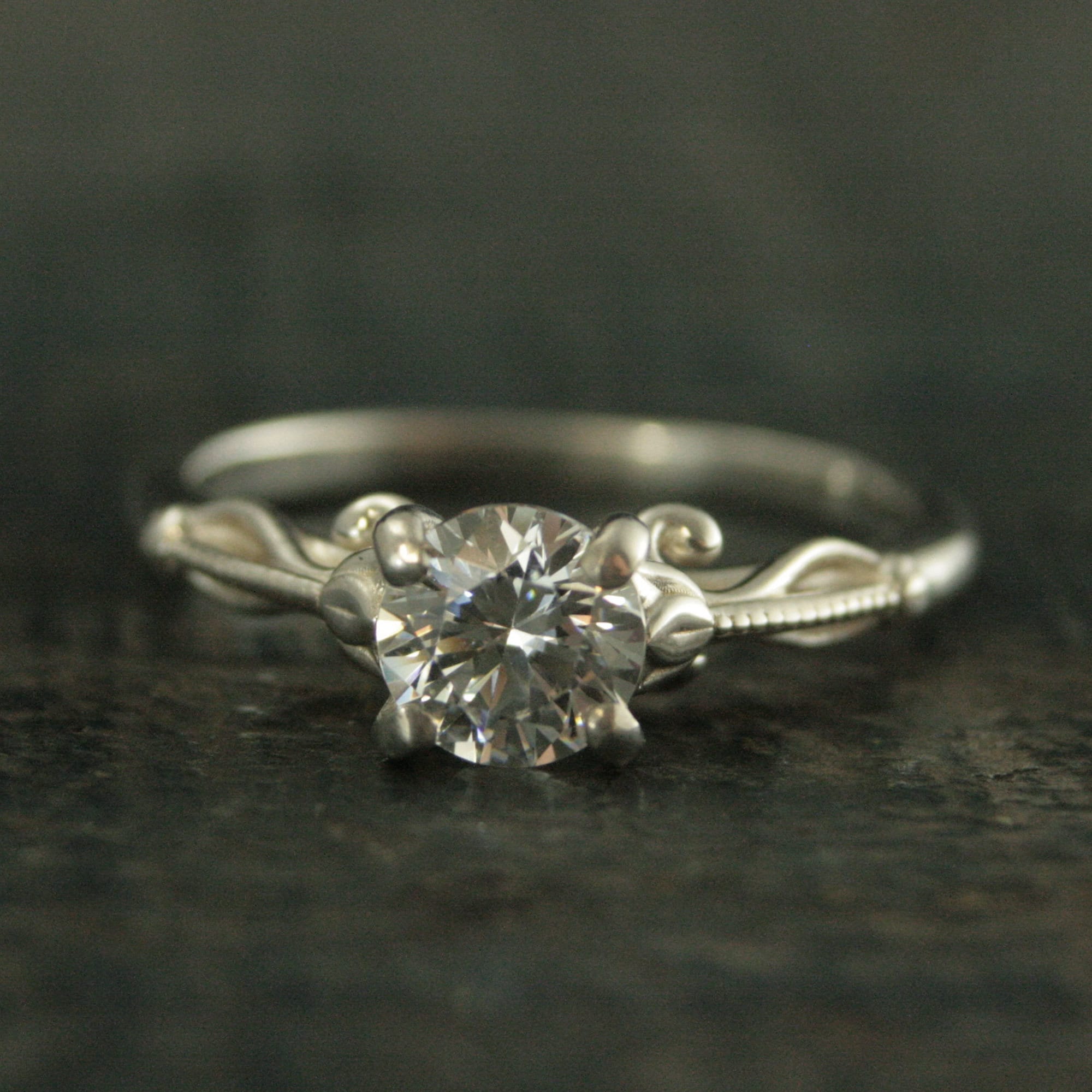 Silver Solitaire Engagement Ring Lindsey Tulip Design Art Deco Ring Art Nouveau Ring Vintage Style Solitaire Ring Sculptural Ring Lindsey