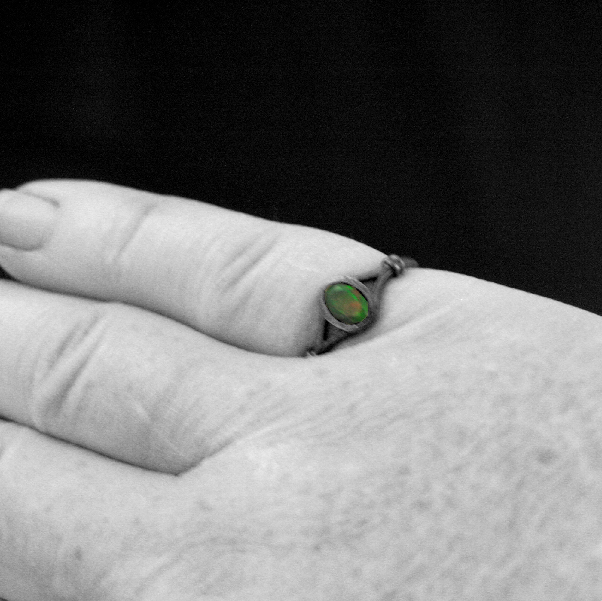 Black Opal Ring Bezel Set Facetted Oval Black Opal Ring Black Silver Oxidized Black Magic Mirror Ring Unique Engagement Ring