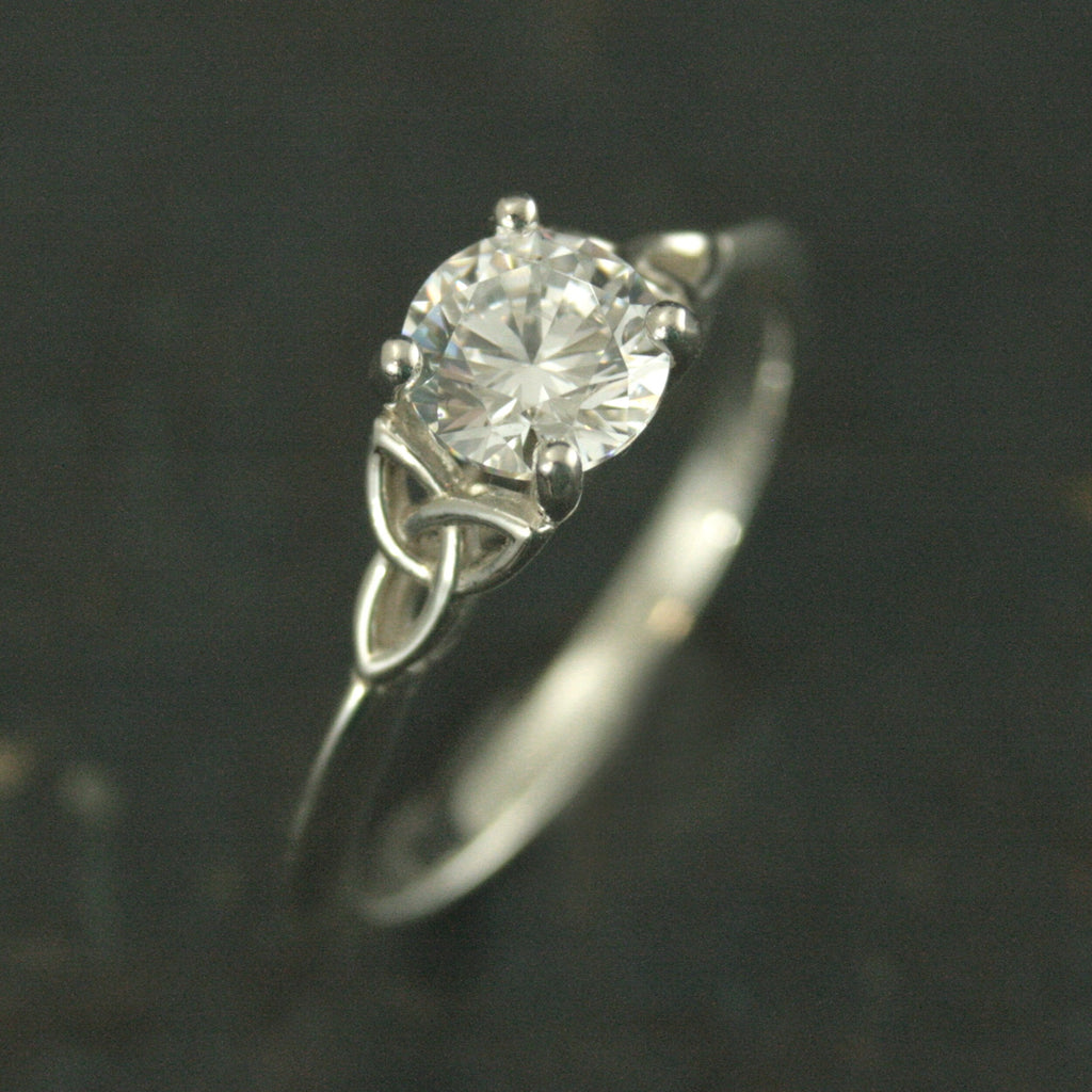 Celtic Cathedral Ring Silver Solitaire Celtic Engagement Ring Trinity Knot Ring Irish Ring Cubic Zirconia Triquetra Ring Moissanite Ring