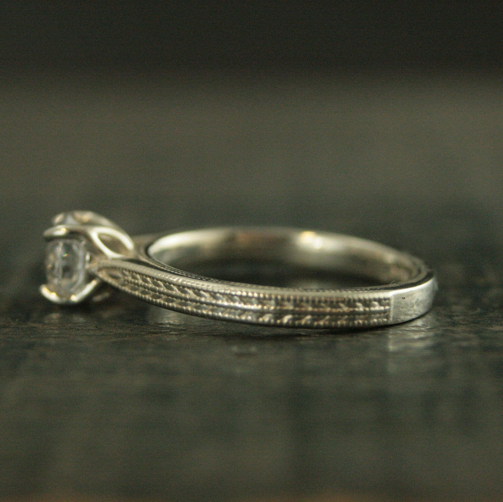 Wheat Solitaire Demeter Goddess of the Harvest Silver Engagement Ring Cathedral Solitaire Silver Moissanite Ring White Topaz Ring Milgraine
