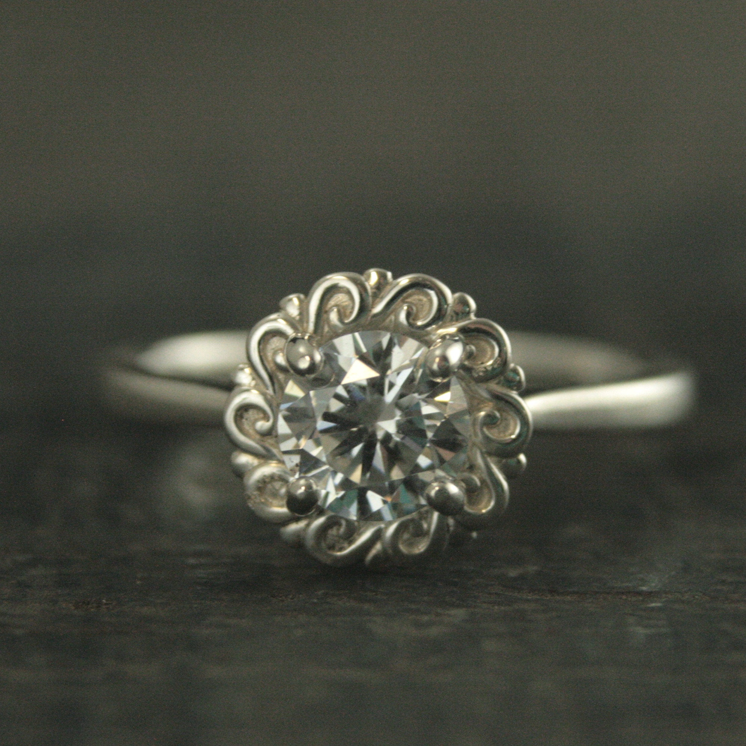 Sunburst Swirl Halo Engagement Ring Halo Solitaire Flourish Halo Ring Unique Engagement Ring Helios Silver Engagement Ring Cubic Zirconia