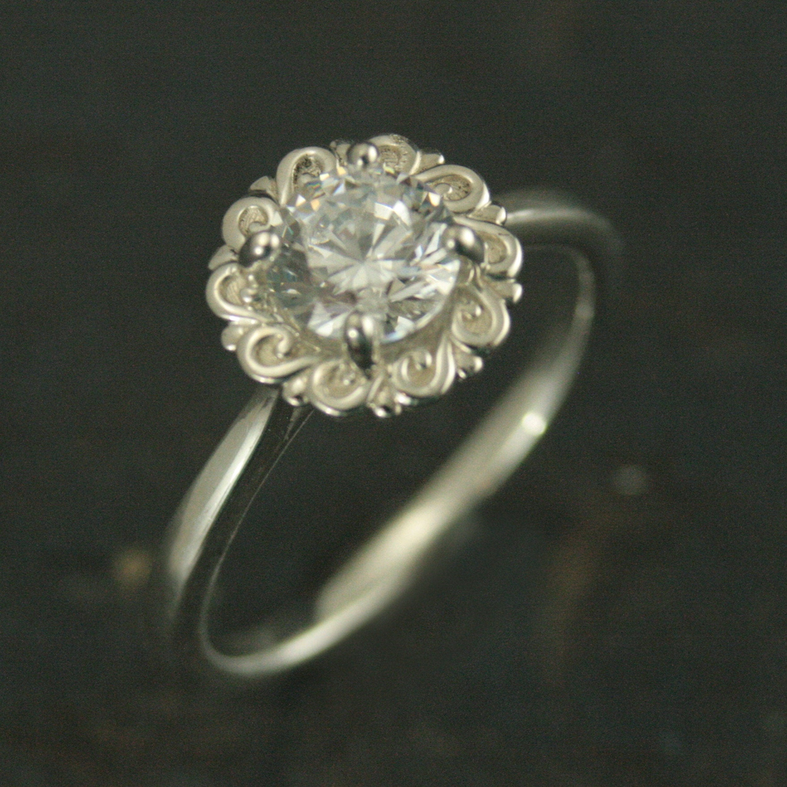 Sunburst Swirl Halo Engagement Ring Halo Solitaire Flourish Halo Ring Unique Engagement Ring Helios Silver Engagement Ring Cubic Zirconia