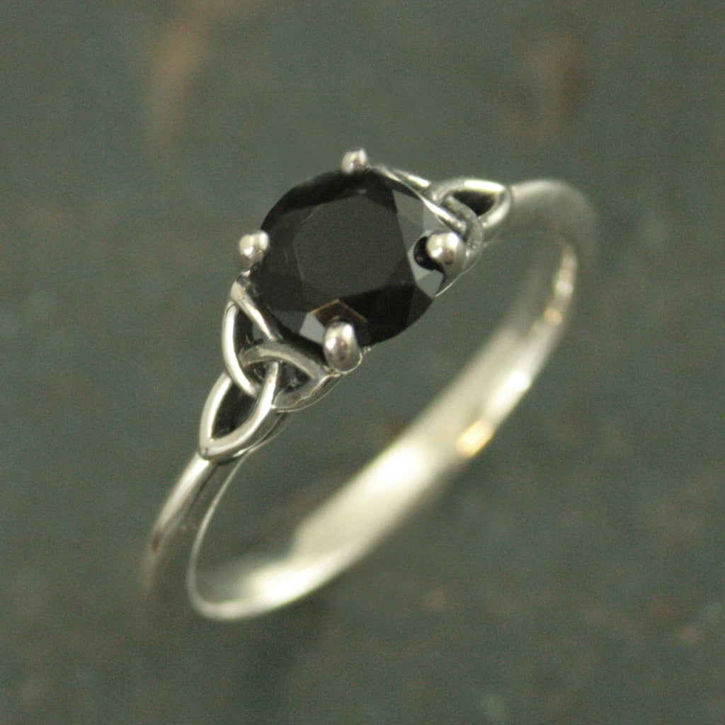 Celtic Ring Onyx Ring Trinity Knot Solitaire Irish Ring Black Stone Ring Celtic Cathedral Faux Black Diamond Ring Triquetra Solitaire Ring