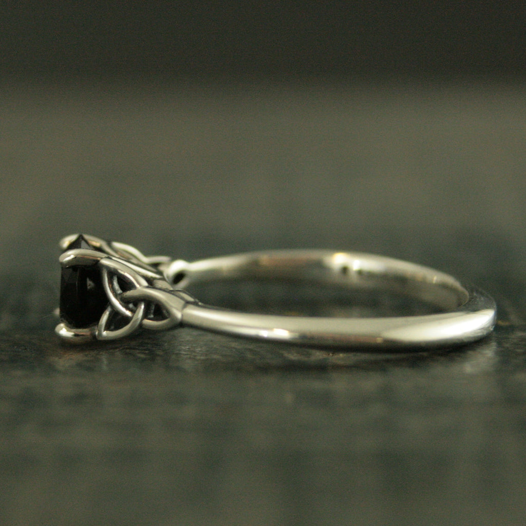Celtic Ring Onyx Ring Trinity Knot Solitaire Irish Ring Black Stone Ring Celtic Cathedral Faux Black Diamond Ring Triquetra Solitaire Ring