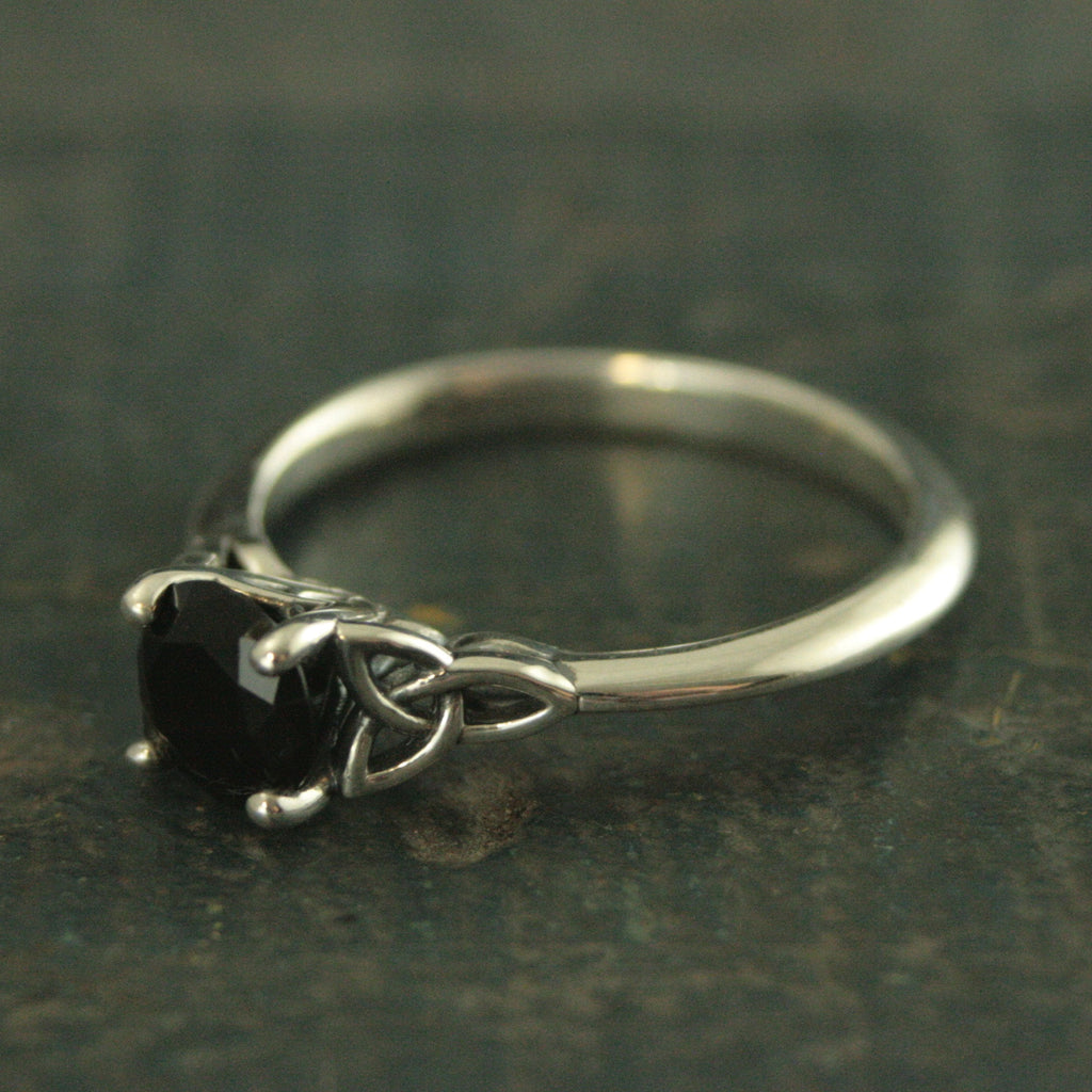 Celtic Ring Onyx Ring Trinity Knot Solitaire Irish Ring Black Stone Ring Celtic Cathedral Faux Black Diamond Ring Triquetra Solitaire Ring
