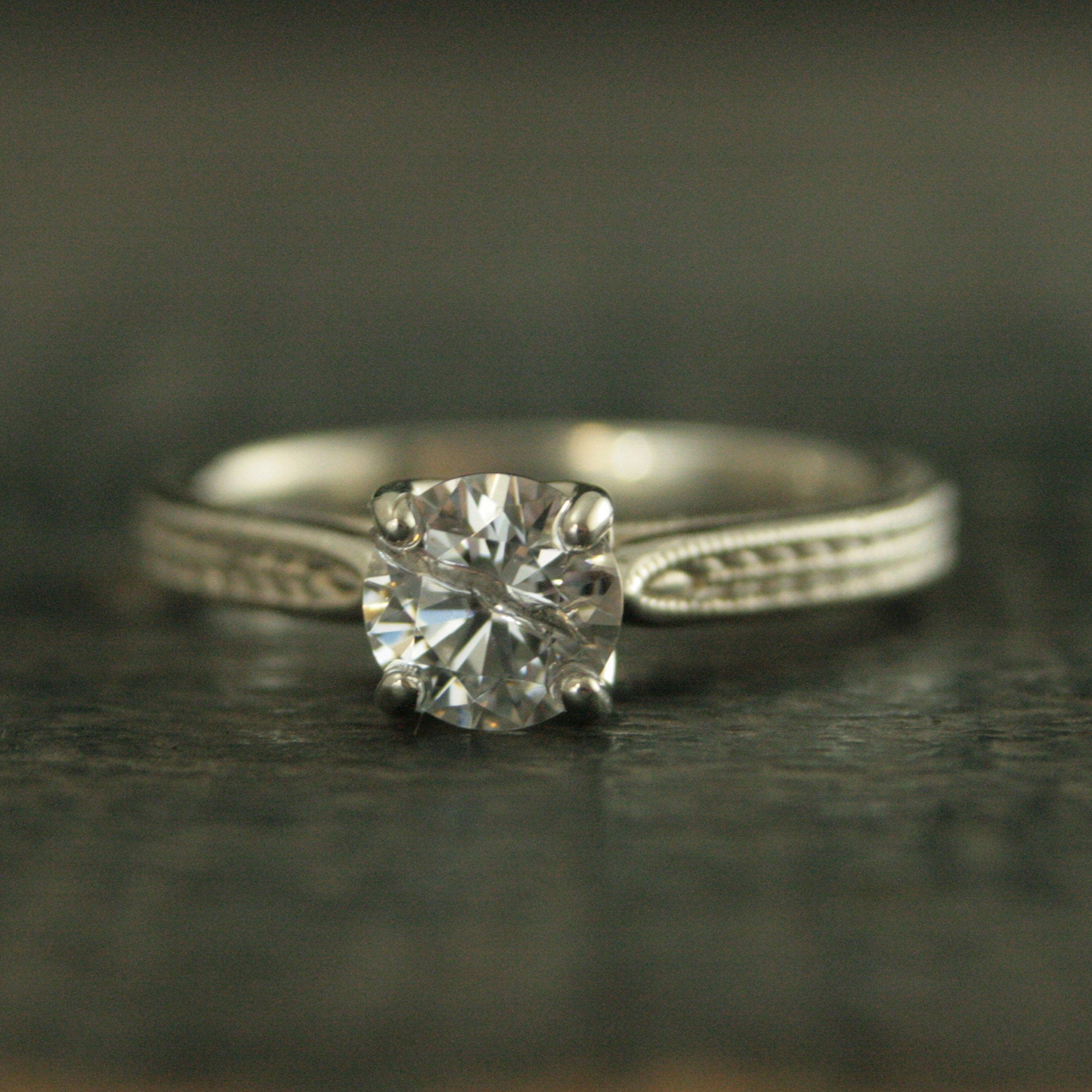 Wheat Solitaire Demeter Goddess of the Harvest Silver Engagement Ring Cathedral Solitaire Silver Moissanite Ring White Topaz Ring Milgraine