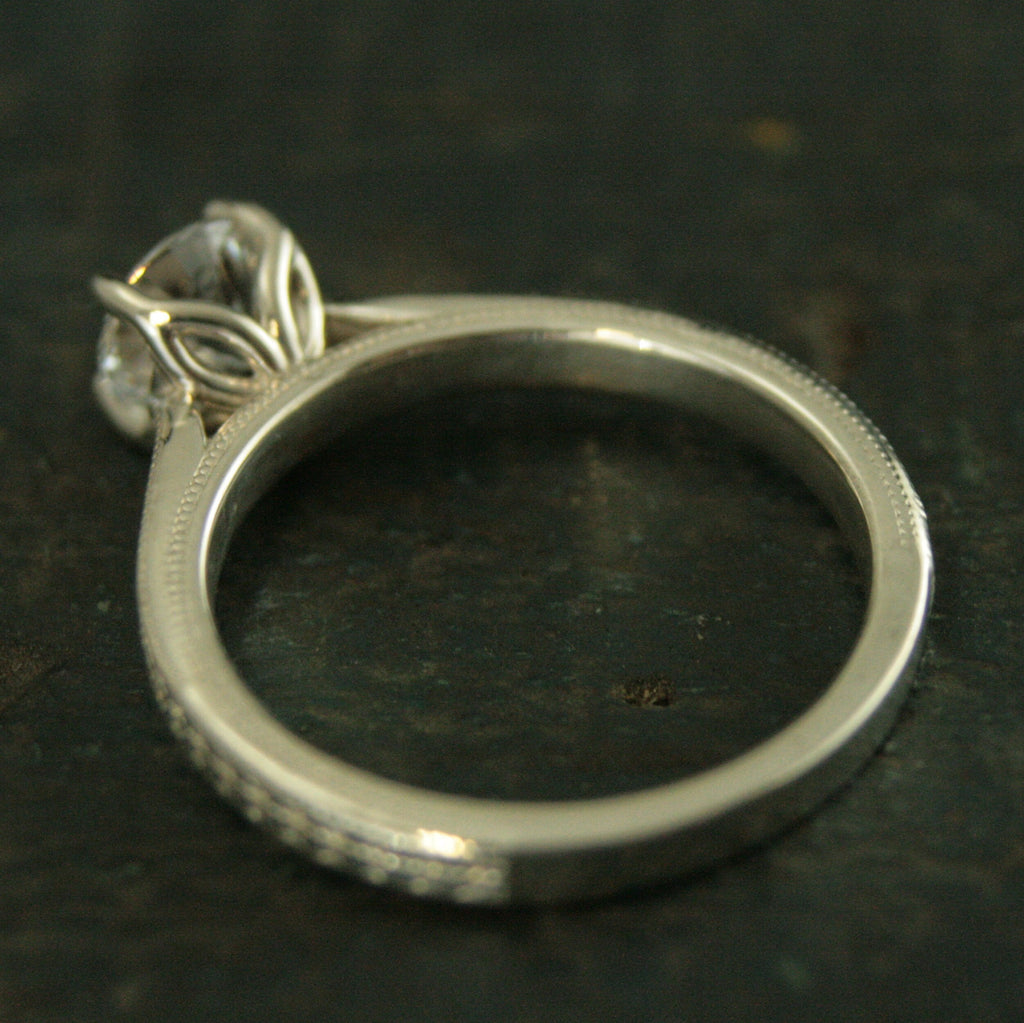 Wheat Solitaire Demeter Goddess of the Harvest Silver Engagement Ring Cathedral Solitaire Silver Moissanite Ring White Topaz Ring Milgraine