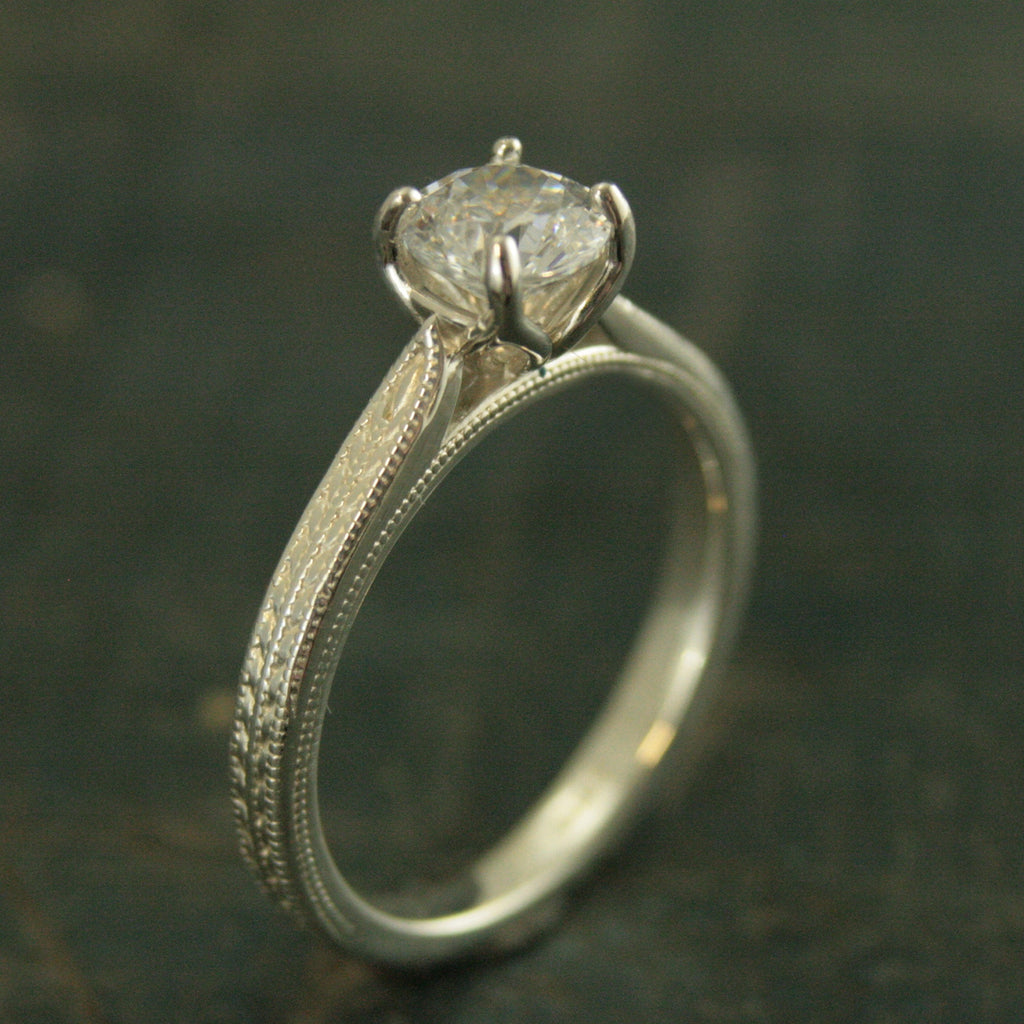 Wheat Solitaire Demeter Goddess of the Harvest Silver Engagement Ring Cathedral Solitaire Silver Moissanite Ring White Topaz Ring Milgraine